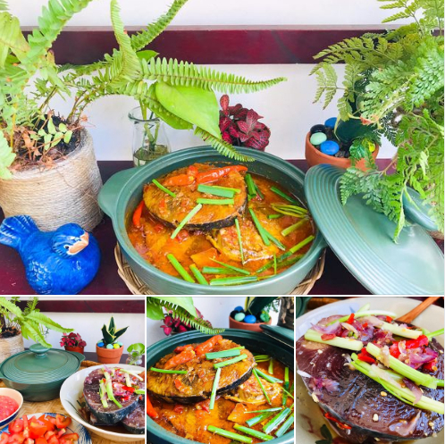 Toàn bộ quá trình nấu cá Ngừ kho cà bằng nồi sứ dưỡng sinh Minh Long.