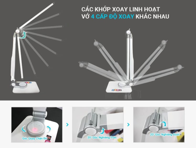 Đèn bàn LED cảm ứng - Đèn học để bàn Prism Hàn Quốc 4400W có các khớp xoay linh hoạt giúp dễ dàng điều chính kiểu dáng phù hợp