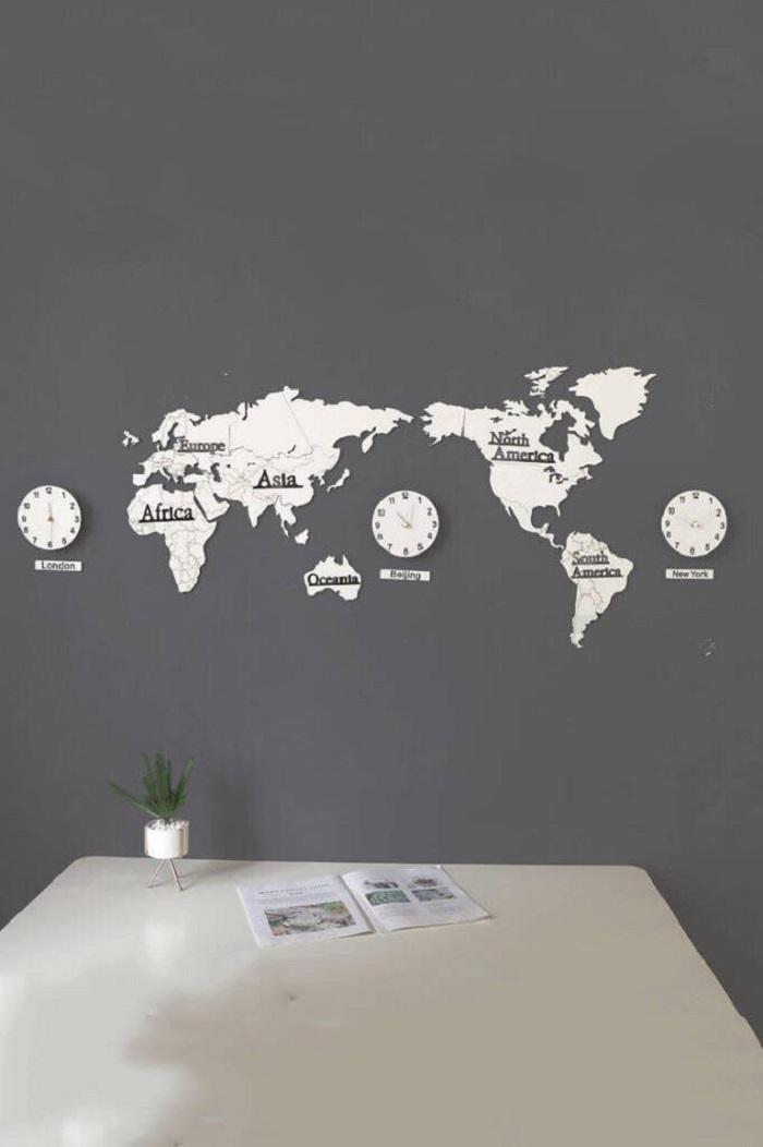 Đồng hồ treo tường bản đồ thế giới thích hợp dùng cho sảnh, văn phòng,...