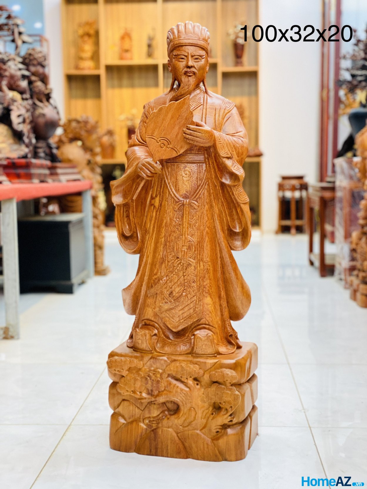 Tượng gỗ Khổng Minh đẹp cao 1m bằng gỗ hương liền khối