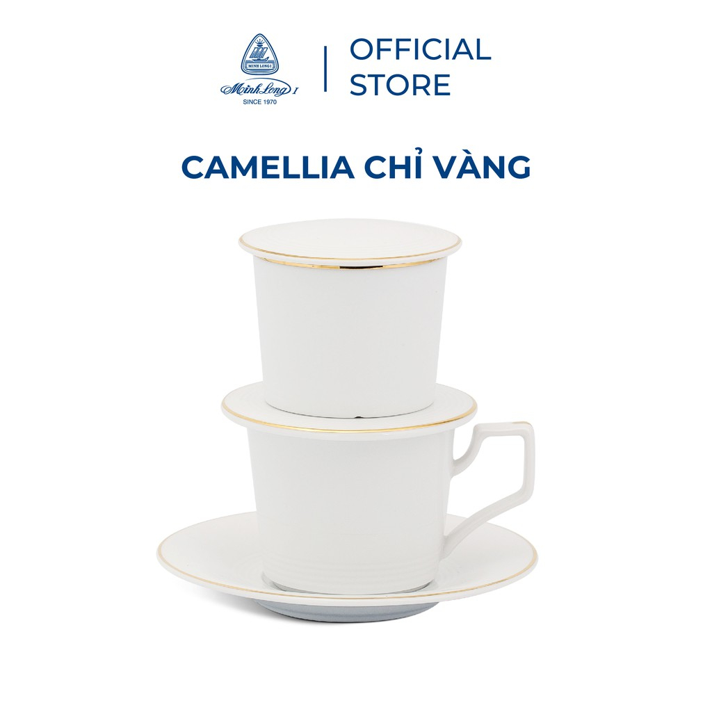 Bộ Phin Pha Cafe Bằng Sứ Minh Long Camellia Viền Chỉ Vàng |HomeAZ