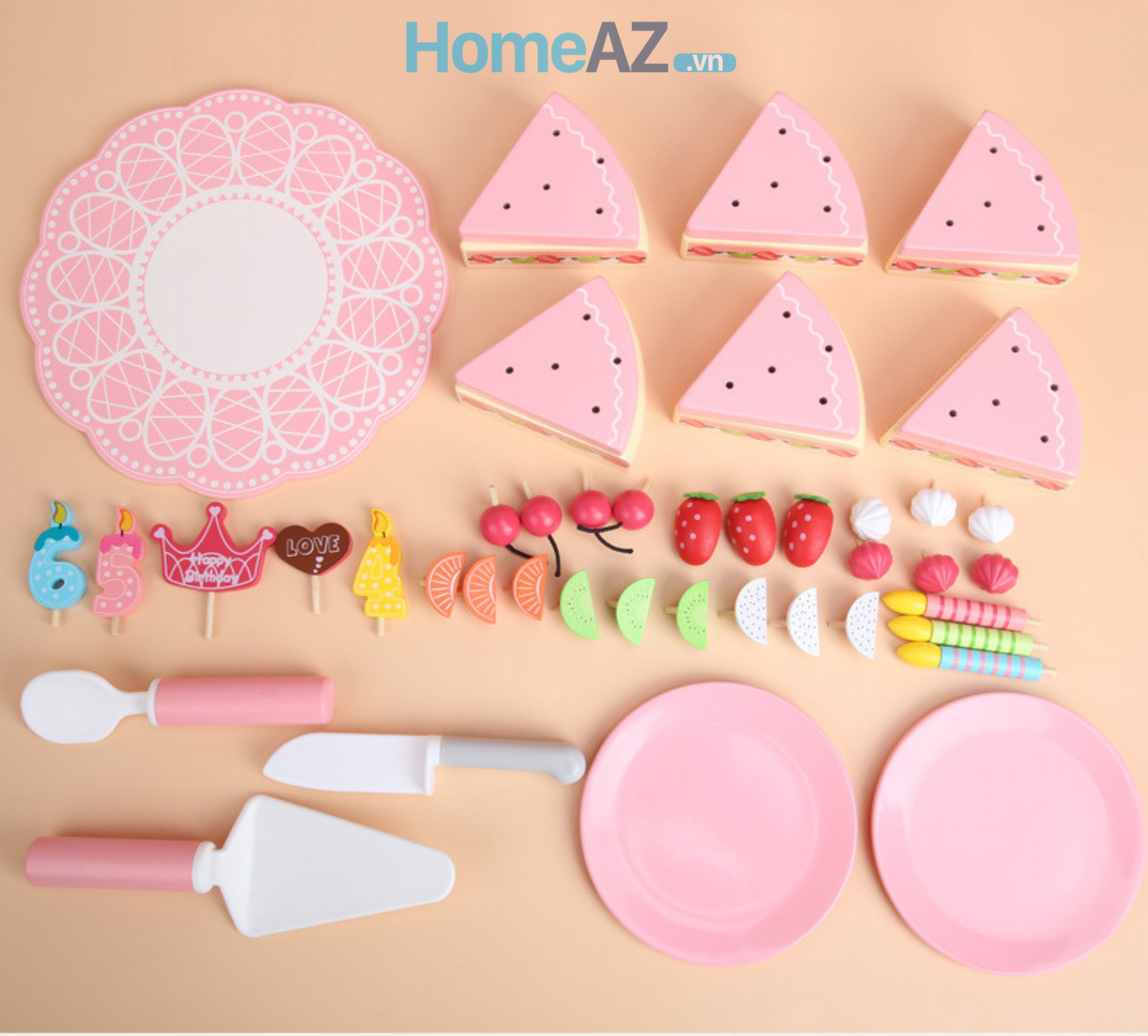 Đồ Chơi Bánh Kem Sinh Nhật Cho Bé Bằng Gỗ Birthday Cake | HomeAZ