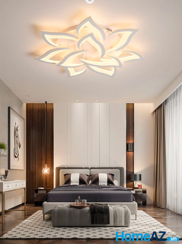 Đèn ốp trần phòng khách 10 cánh hoa mềm mại, tự nhiên tạo điểm nhấn cho không gian
