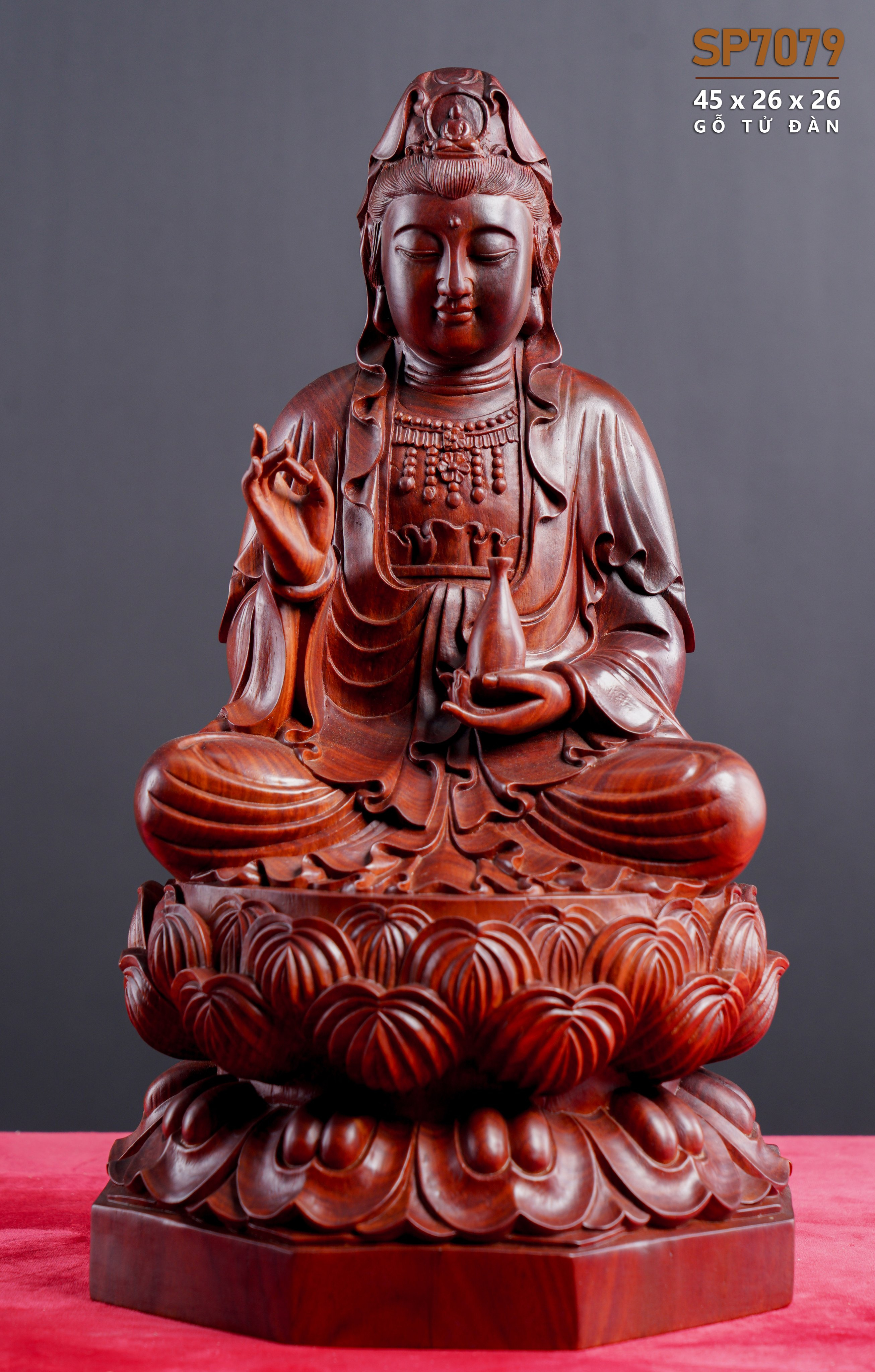 Tượng Phật Bà Quan Âm Gỗ Tử Đàn Đỏ Cao 45cm | HomeAZ.vn