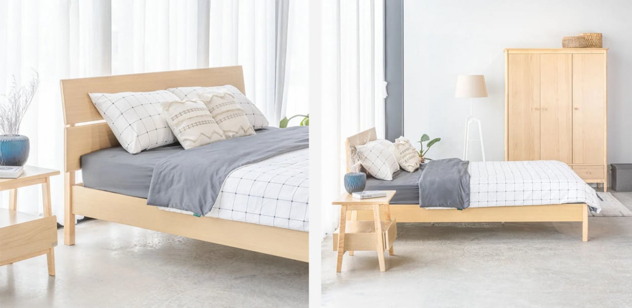 Giường ngủ gỗ tự nhiên Moho Vline 601 màu sắc tươi sáng dễ dàng kết hợp với nhiều món đồ nội thất