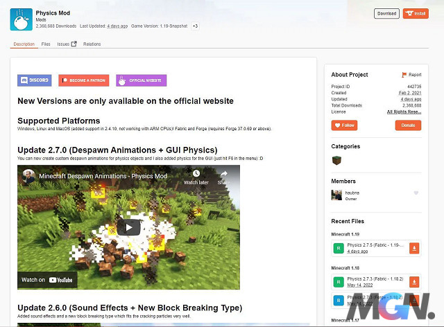 Cách cài đặt mod vật lý trong Minecraft