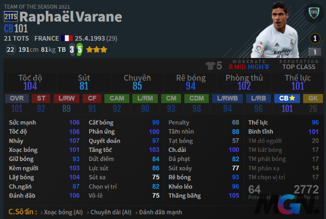 Trung vệ FIFA Online 4 MU Rio Ferdinand ICON Varena 21TS