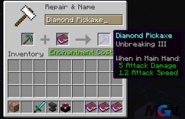 Phù phép Unbreaking có thể được áp dụng để gia tăng độ bền cho trang bị trong Minecraft