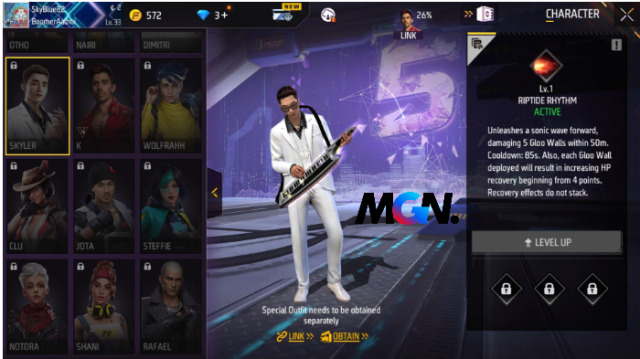 Skyler là nhân vật đáng để game thủ Free Fire sử dụng khi xài tường keo