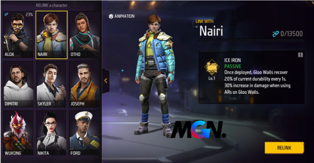 người chơi Free Fire có thể chọn nhân vật yêu thích tại Menu