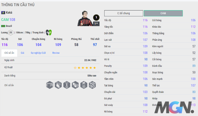FO4 FIFA Online 4: Top 5 cầu thủ đáng chú nhất mùa Legendary Numbers (LN) Ronaldo Kaka
