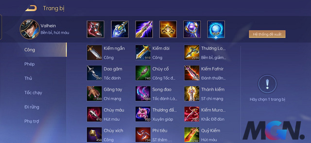 Bộ trang bị dành cho lối chơi Valhein full phép