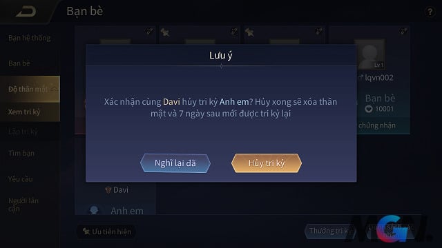 Chọn Hủy tri kỷ trong ô thông báo xác nhận