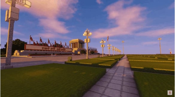 Lăng Bác được vẽ trong game Minecraft góc nghiêng