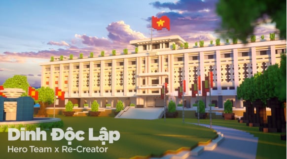 Dinh Độc Lập được vẽ trong game Minecraft