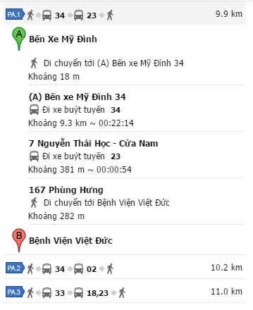 Tuyến xe buýt từ Bến xe Mỹ Đình đến Bệnh viện Việt Đức