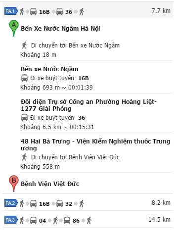 Tuyến xe buýt từ Bến xe Nước Ngầm, Giáp Bát đến Bệnh viện Việt Đức