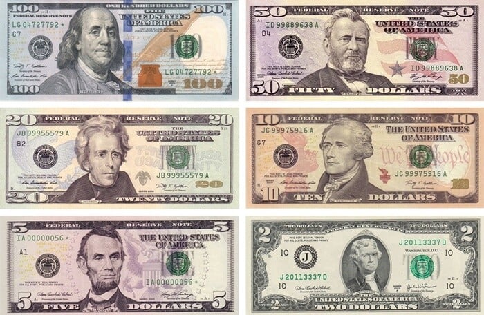 Chân dung các nhân vật trên một số tờ đô la Mỹ