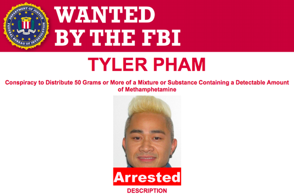 Tyler Pham là tội phạm bỏ trốn bị Cục Điều tra liên bang Mỹ (FBI) truy nã từ năm 2019 vì tội phân phối methamphetamine - Ảnh chụp màn hình/FBI