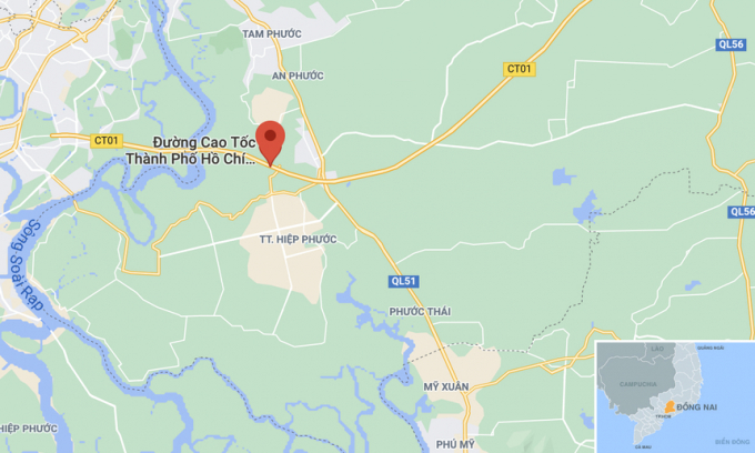 Vụ tai nạn xảy ra trên cao tốc TP.HCM - Long Thành - Dầu Giây, qua địa phận huyện Long Thành, Đồng Nai. Ảnh: Google Maps.