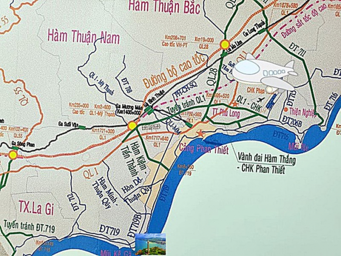 Bản đồ đường cao tốc qua Bình Thuận.