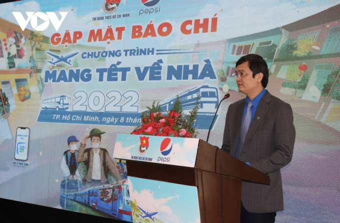 Anh Bùi Quang Huy, Bí thư thường trực BCH Trung ương Đoàn phát biểu tại lễ phát động chương trình “Mang Tết về nhà” năm 2022.
