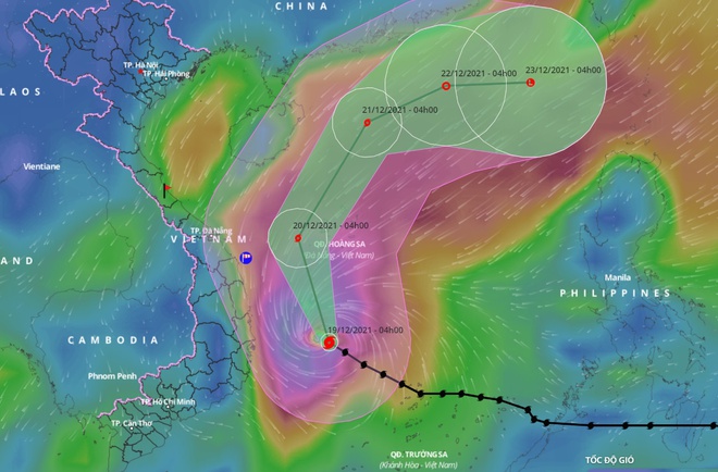 Dự báo đường đi của bão số 9 trên Biển Đông. Ảnh: VNDMS.