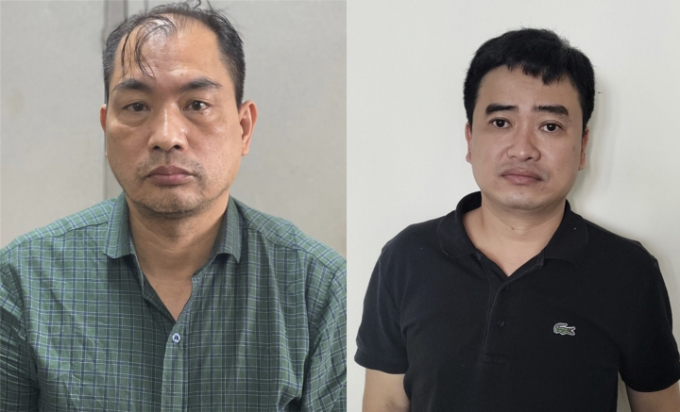 Bị can Phạm Duy Tuyến, Giám đốc CDC Hải Dương (trái) và bị can Phan Quốc Việt, Chủ tịch Hội đồng quản trị kiêm Tổng Giám đốc Công ty Việt Á bị bắt liên quan vụ thổi giá kit xét nghiệm COVID-19. (Ảnh: Bộ Công an)