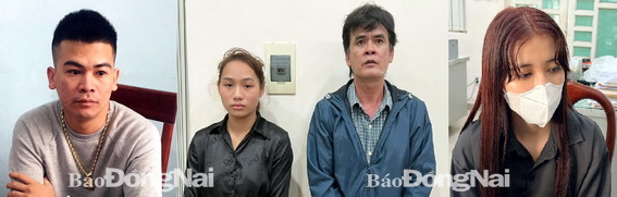 Chân dung các đối tượng buôn bán người (lần lượt từ trái qua phải): Nguyễn Tiến Dũng, Lộc Thị Luân, Ngô Nguyễn Đông Khoa và Phan Thị Kim Huệ