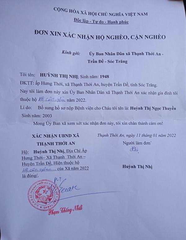 Năm 2022, gia đình bà Nhị thuộc diện hộ cận nghèo ở địa phương.