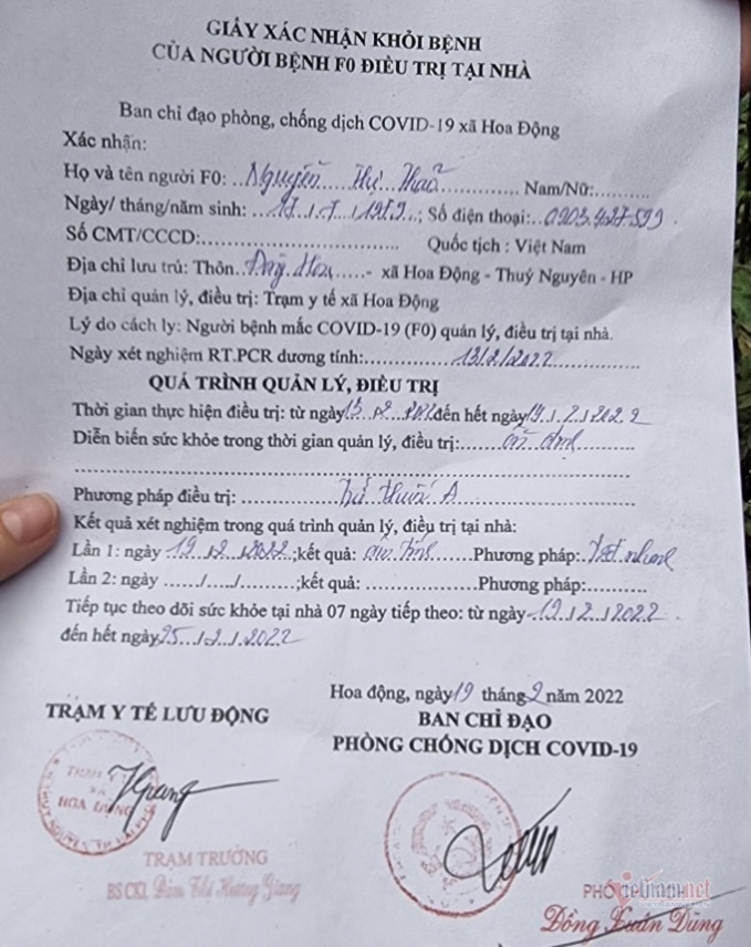 Để có được giấy chứng nhận này, F0 phải mất 80 nghìn, chưa kể tiền bồi dưỡng cán bộ y tế nếu đến trạm ngoài giờ