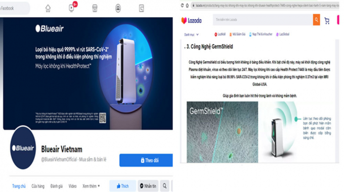 Nhiều sản phẩm đồ điện gia dụng quảng cáo chức năng diệt virus Covid-19. (Nguồn: Cục Cạnh tranh và Bảo vệ người tiêu dùng)