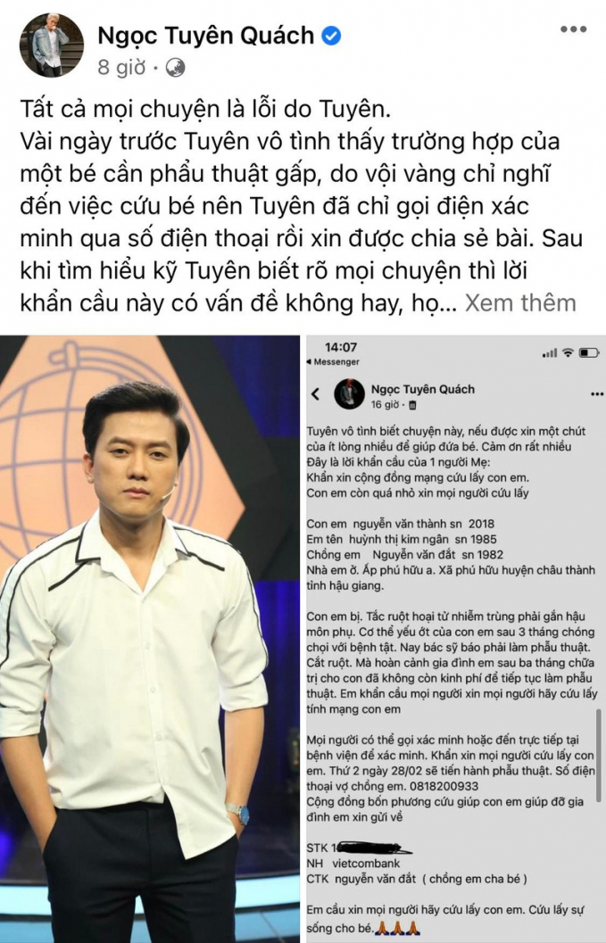 Quách Ngọc Tuyên xin lỗi vì thông tin sai sự thật khiến nhà hảo tâm bị lừa.