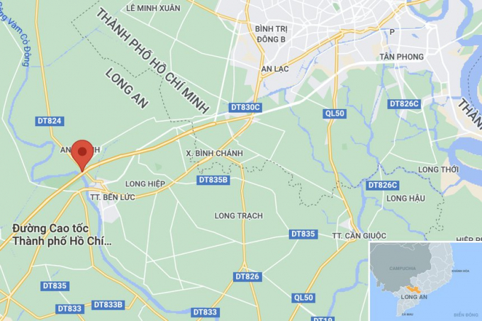 Vụ tai nạn xảy ra trên cao tốc Trung Lương, đoạn qua huyện Bến Lức, Long An. Ảnh: Google Maps.