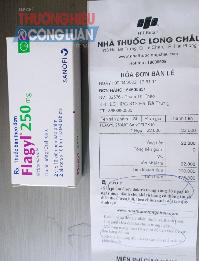 Vỏ hộp 02 loại thuốc Novofungin 250 mg và Flagyl 250 mg có ghi rõ khuyến cáo 