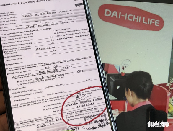 Dai-ichi Life đã đi giám định chữ ký và có quyết định hủy giao dịch tạm ứng, khách hàng không bị mất tiền - Ảnh: BÔNG MAI