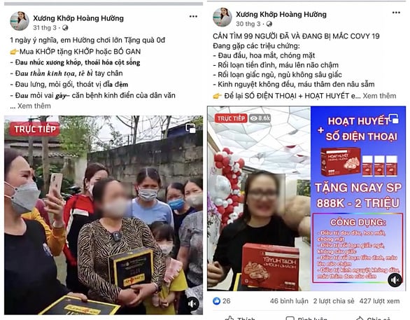 Trên fanpage Xương khớp Hoàng Hường liên tục đăng tải các quảng cáo sử dụng từ