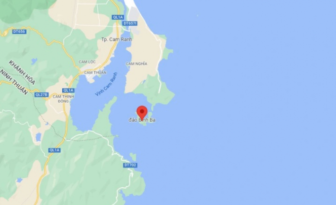 Đảo Bình Ba, xã Cam Bình, TP Cam Ranh, tỉnh Khánh Hòa. Ảnh: Google Maps.