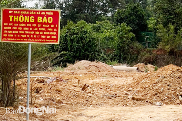 UBND xã An Viễn (H.Trảng Bom) cắm biển cảnh báo người dân không mua đất nông nghiệp phân lô trái phép.