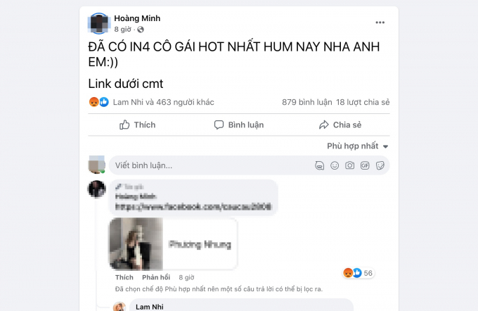 Trang Fanpage này im lặng và tiếp tục công khai thông tin Facebook của Trần Hoài Phương Nhung bằng một bài đăng. ẢNH CHỤP MÀN HÌNH