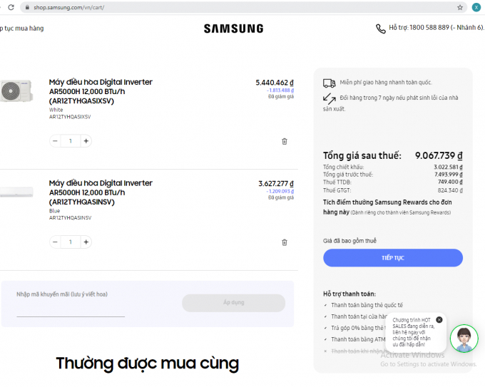 Sản phẩm khách mua trên trang bán hàng của Samsung Vina CHỤP MÀN HÌNH