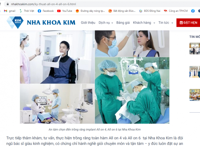 Quảng cáo dịch vụ tại Nha Khoa Kim trên không gian mạng. (Ảnh chụp màn hình)