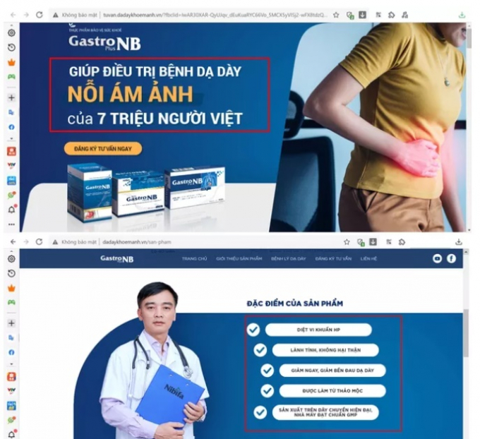 Công ty CP Dược phẩm Ninh Bình đang sử dụng những từ ngữ gây hiểu nhầm như thuốc chữa bệnh để quảng cáo TPBVSK Gastro NB.