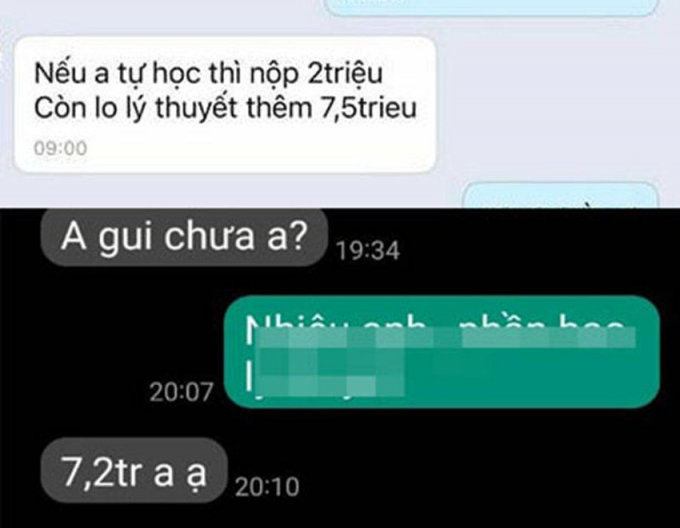 Tin nhắn trao đổi của ông NVĐ về giá tiền “bao đậu”. Ảnh trong bài: T.SANG - V.TÙNG