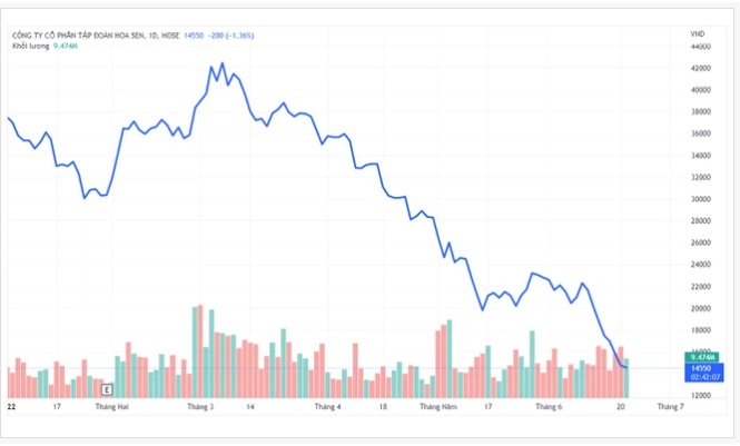 Giá cổ phiếu HSG đã giảm hơn 61% từ đầu năm đến nay. Nguồn: Tradingview.