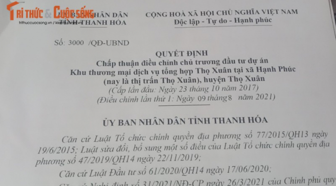 Quyết định điều chỉnh số 3000/QĐ-UBND ngày 09/8/2021