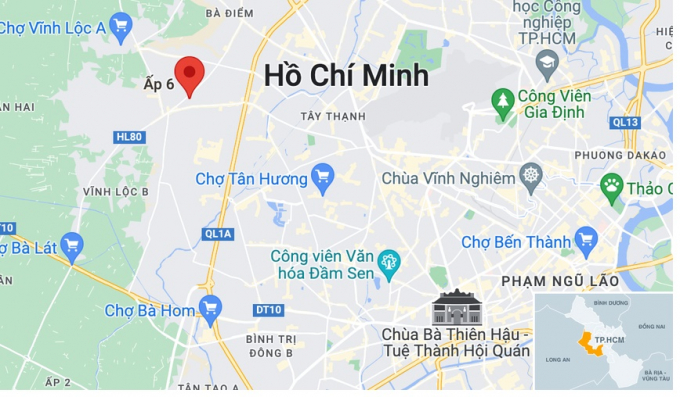 Vụ cháy xảy ra tại ấp 6, xã Vĩnh Lộc A, huyện Bình Chánh, TP.HCM. Ảnh: Google Maps.