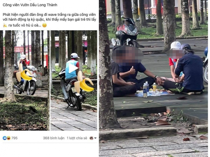 Bài đăng về ông N.V.Đ trên mạng xã hội và hình ảnh người dân chụp ông N.V.Đ cùng 3 người khác ngồi nhậu ở công viên vườn dầu vào sáng 23.8 M.X.H