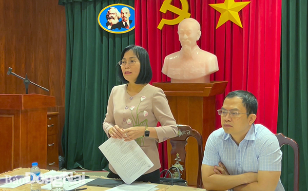 Phó chủ tịch UBND tỉnh Nguyễn Thị Hoàng phát biểu tại cuộc họp. Ảnh: Minh Thanh