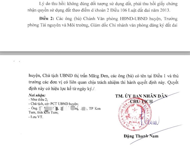 Sau khi bị phát hiện sai phạm, giữa tháng 8/2022, ông Đặng Thanh Nam - Chủ tịch UBND huyện Kon Plông, ký quyết định thu hồi đối với các lô biệt thự đã ký quyết định giao không thông qua đấu giá.